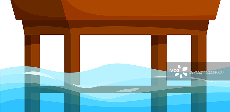 沉入蓝色水中的木制码头图片素材