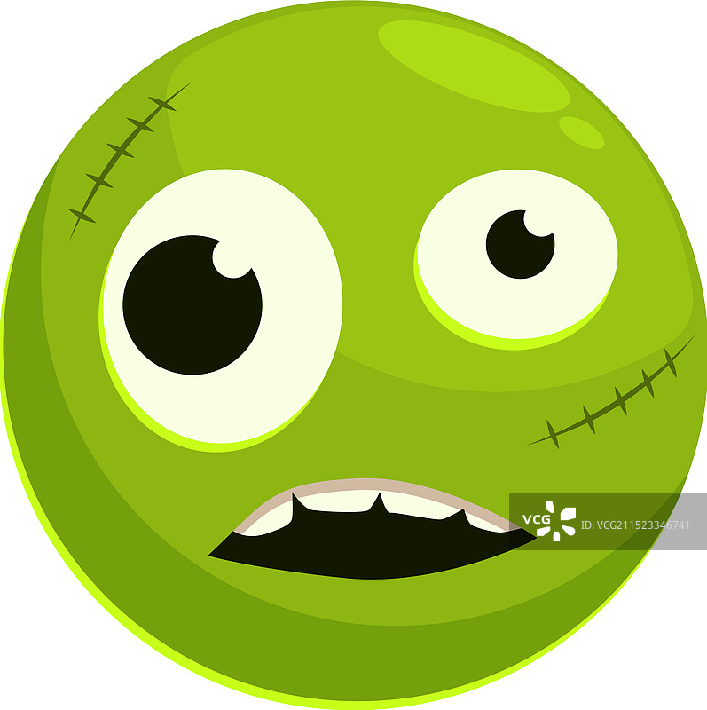缝合的绿色怪物面部，显示出恐惧图片素材