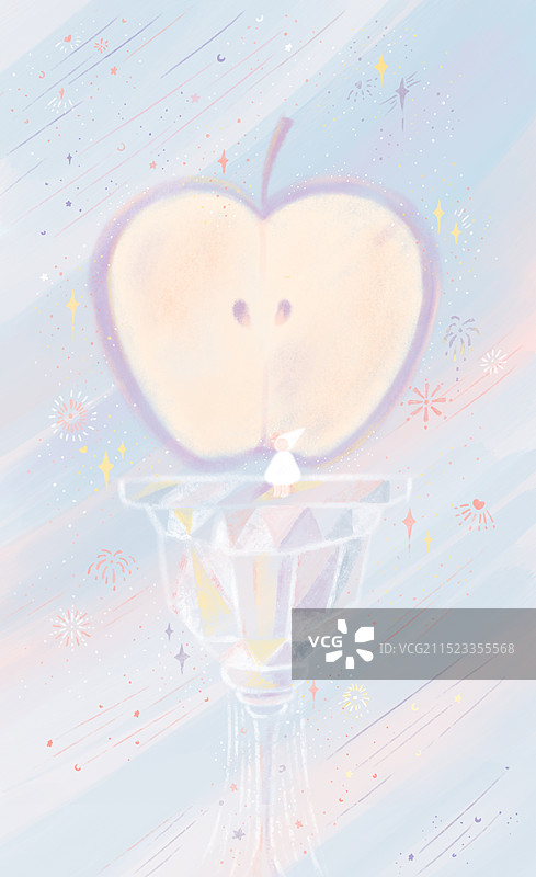 淡蓝色苹果玻璃杯梦幻插画图片素材