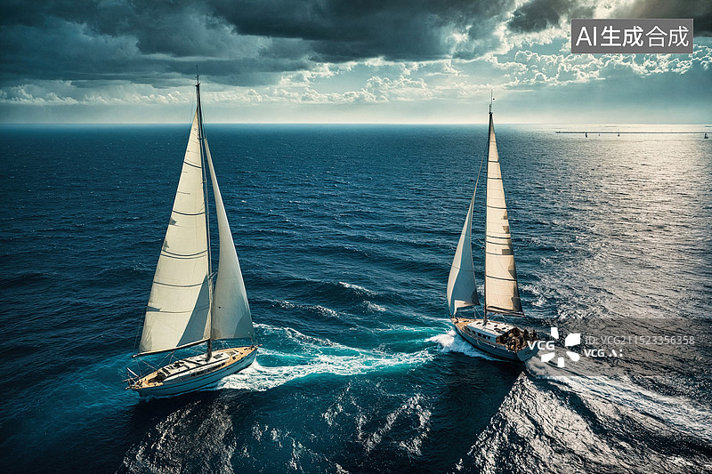 【AI数字艺术】双帆竞逐海天间图片素材