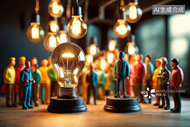 【AI数字艺术】创意团队合作与创新灯泡图片素材