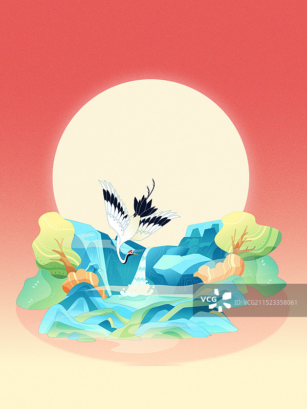 青岛崂山太清路线龙潭瀑风景插画图片素材