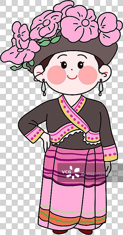 五十六个民族可爱卡通人物-布朗族图片素材