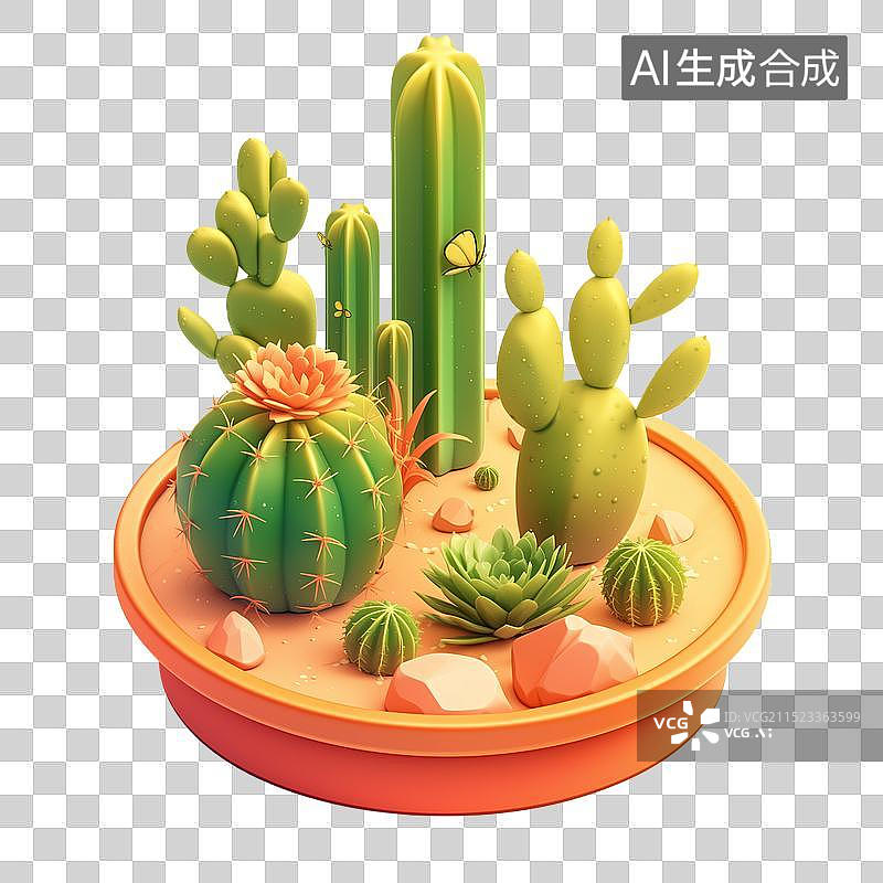 【AI数字艺术】3D卡通仙人掌仙人球图片素材