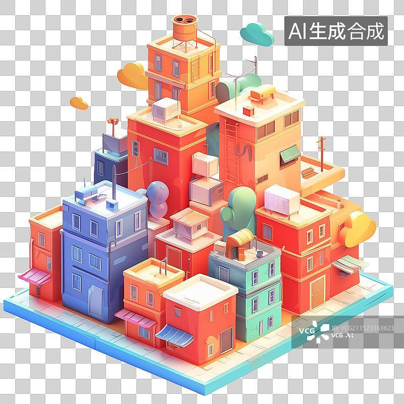 【AI数字艺术】3D卡通城市建筑图片素材