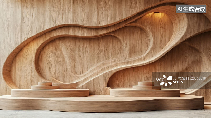 【AI数字艺术】3D渲染自然木质纹理产品展台背景图片素材