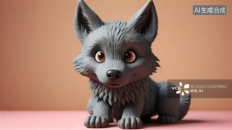 【AI数字艺术】呆萌灰狼手办模型摆件图片素材