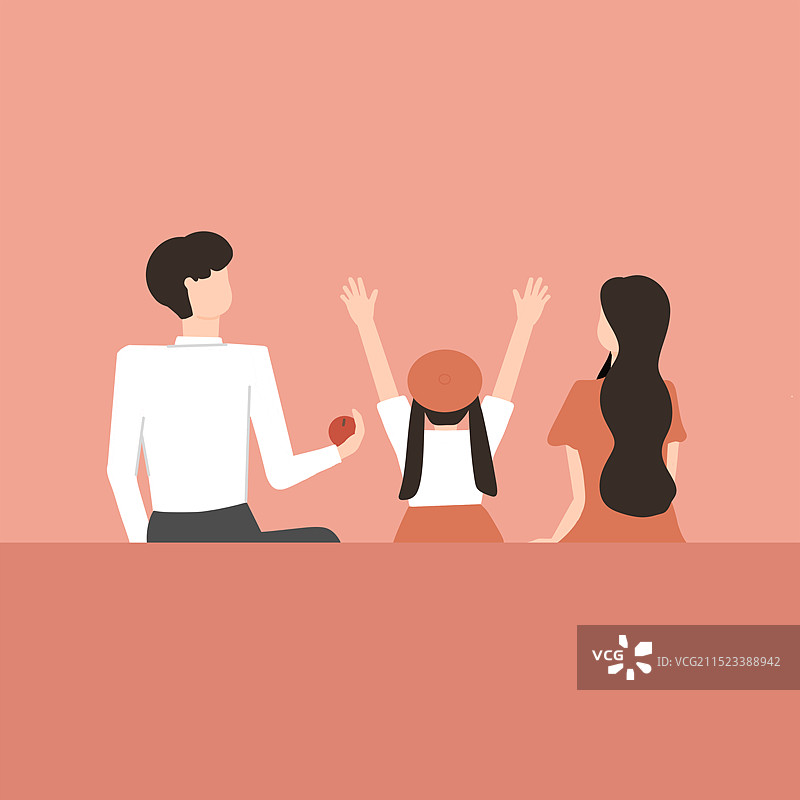 一家三口高清手绘插画图片素材