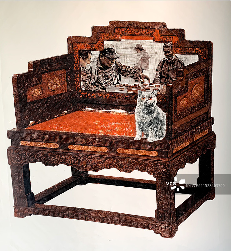 木刻套色《悠闲》图片素材