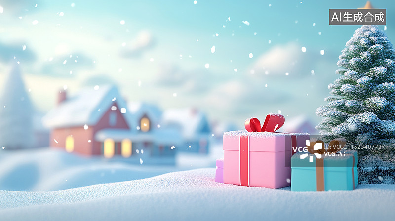 【AI数字艺术】雪地上的礼物盒图片素材