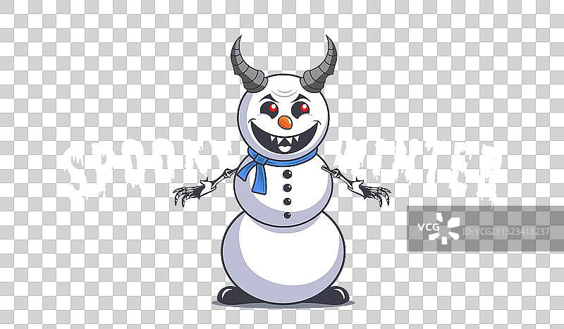 戴蓝色帽子微笑的恐怖卡通雪人图片素材