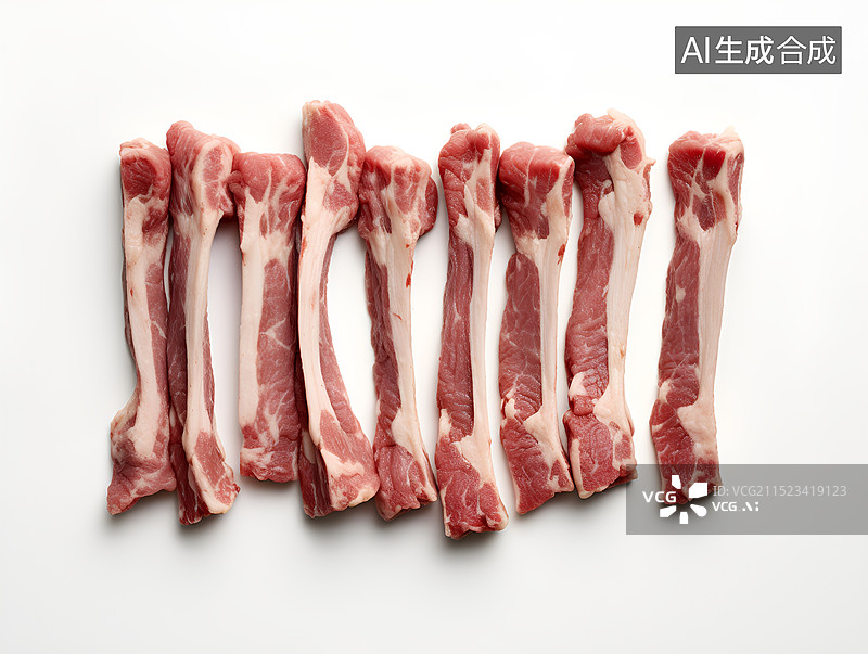 【AI数字艺术】白色背景下的猪骨肉图片素材