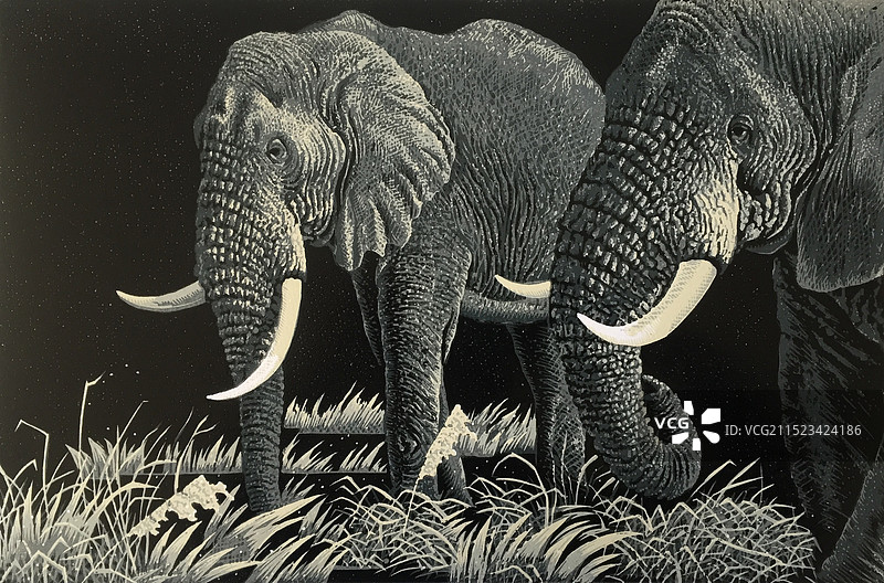 绝版木刻《静夜思之二》图片素材