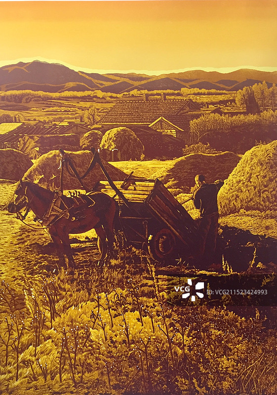 绝版套色木刻 《秋到金山屯》图片素材