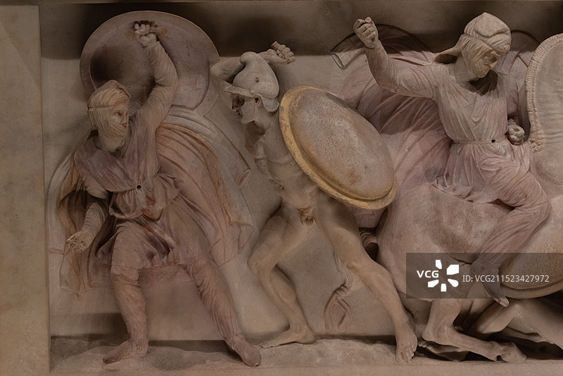 亚历山大大帝石棺-石棺展厅-土耳其伊斯坦布尔考古博物馆馆藏文物图片素材