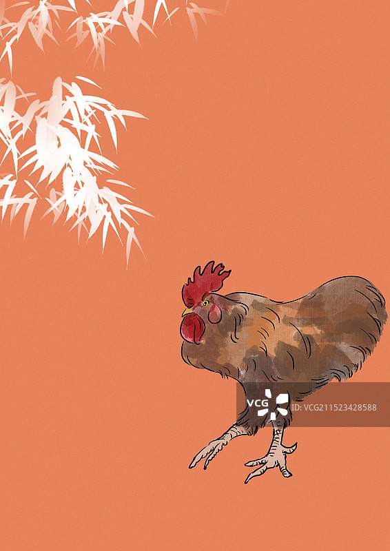 水彩风手绘中国风新中式古风古典传统文化乡下乡村十二生肖大公鸡资讯卡通插画图片素材