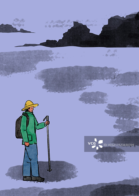 户外大自然探险冒险登山爬山锻炼身体健康水墨意境环境地理风景资讯插画图片素材