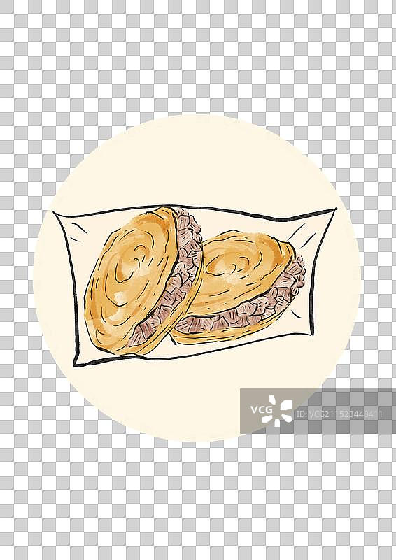国潮风晋城美食插画元素-肉夹馍图片素材