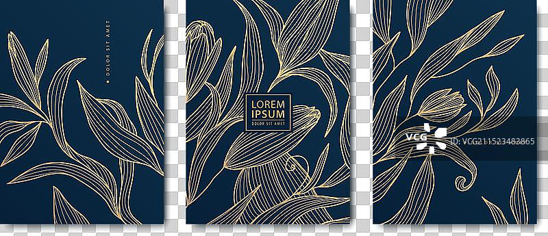 装饰艺术风格的奢华金色花卉封面线条图片素材