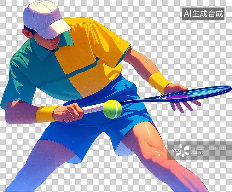 【AI数字艺术】一个男性拿着网球拍网球插画图片素材