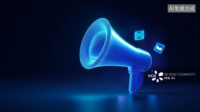 【AI数字艺术】3D渲染蓝色科技风格扩音器喇叭图片素材