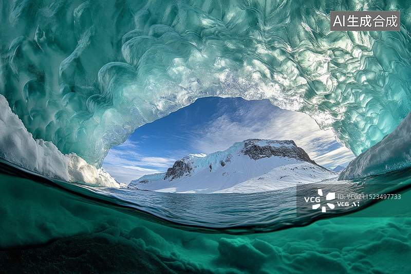 【AI数字艺术】蓝色冰洞插画图片素材