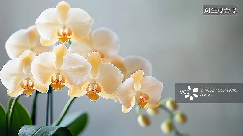 【AI数字艺术】精致的浅黄色兰花的特写图片素材