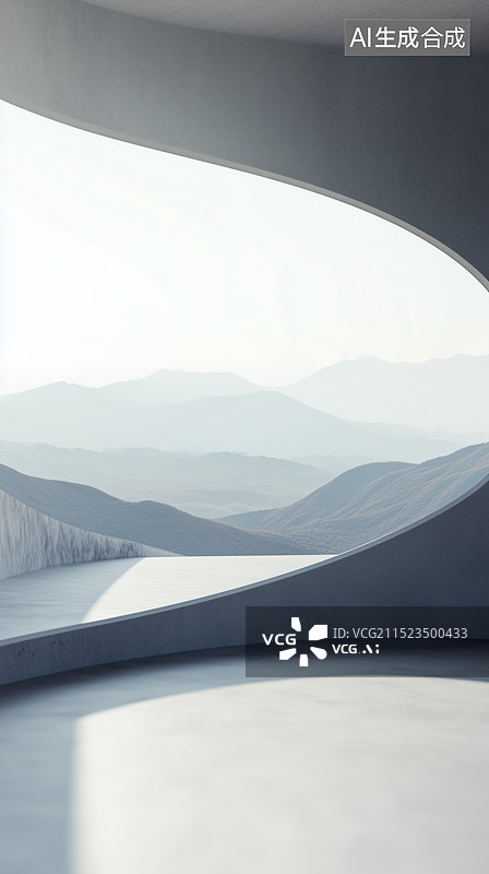 【AI数字艺术】极简的室内设计和山脉风景图片素材
