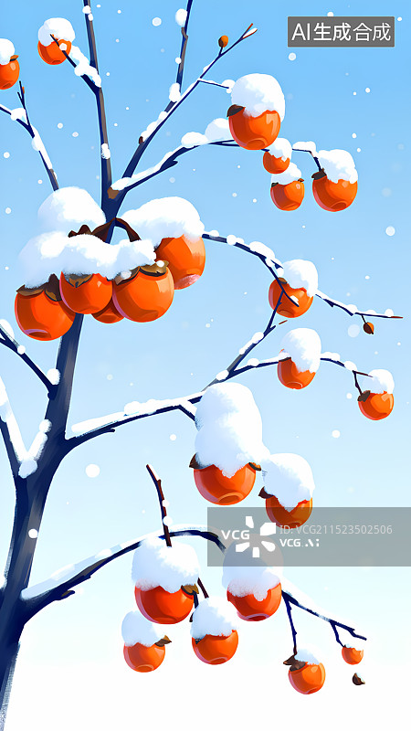【AI数字艺术】冬天柿子果树插画图片素材