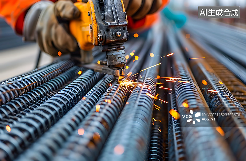 【AI数字艺术】机械切割溅起的火星图片素材