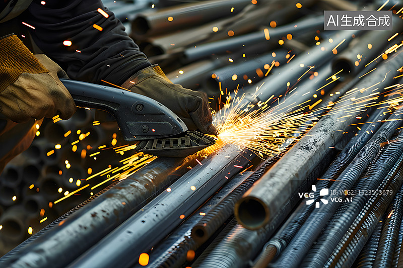 【AI数字艺术】机械切割溅起的火星图片素材