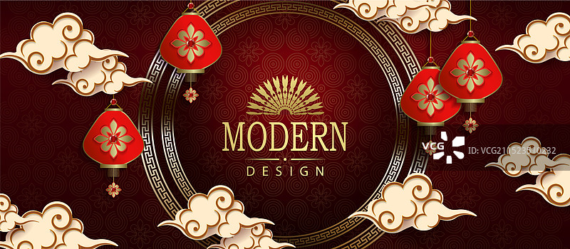 红色纹理与圆形框架灯笼图片素材
