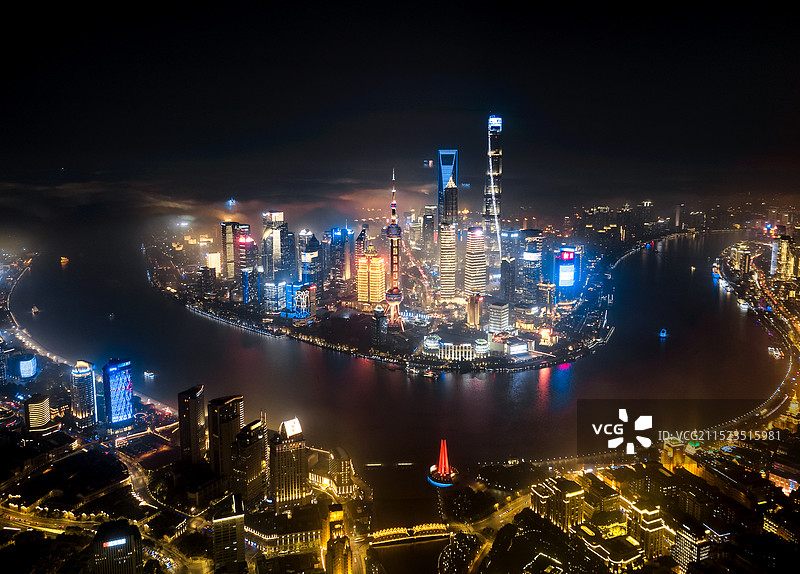 上海浦东金融中心夜景全景航拍风景图片素材