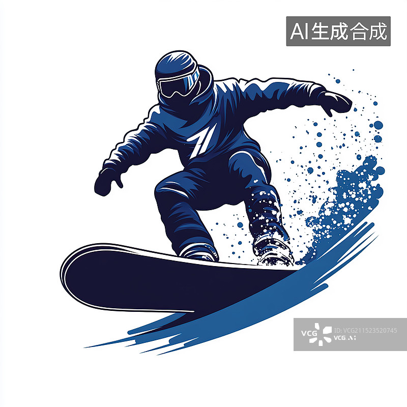 【AI数字艺术】矢量图形标志的一个人用滑雪板在滑雪，白色背景图片素材