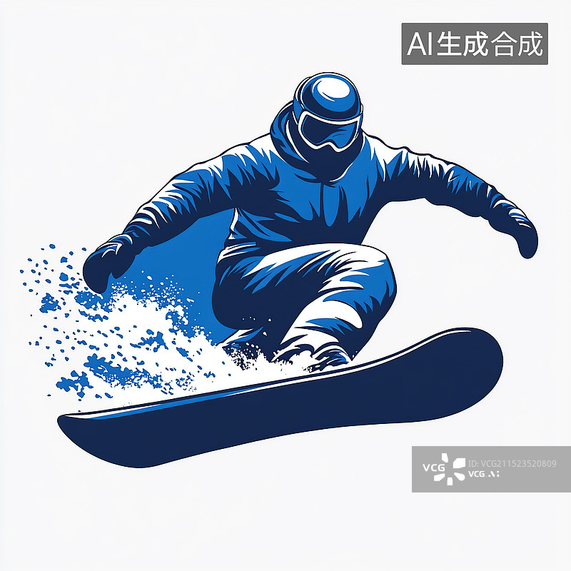 【AI数字艺术】矢量图形标志的一个人用滑雪板在滑雪，白色背景图片素材
