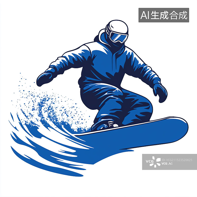 【AI数字艺术】矢量图形标志的一个人用滑雪板在滑雪，白色背景图片素材