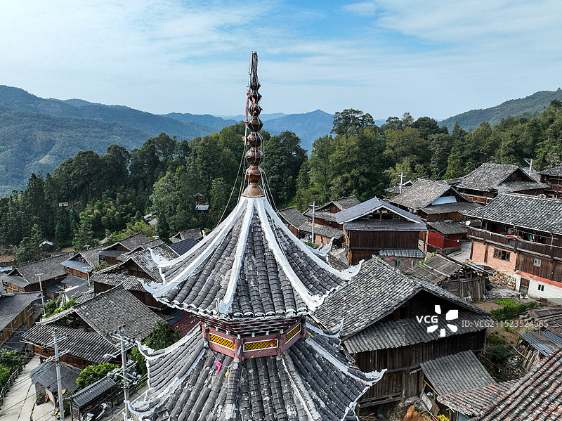 贵州省黔东南苗族侗族自治州从江县高增乡付中苗寨，苗族鼓楼风光图片素材