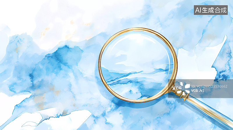 【AI数字艺术】中式水墨插画和放大镜图片素材