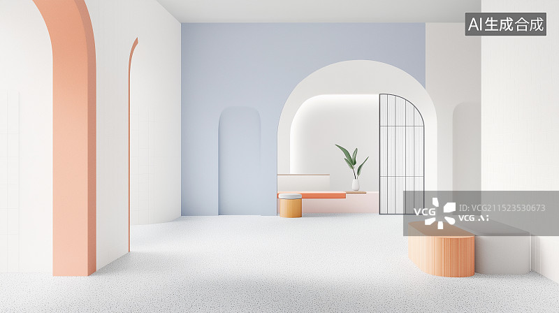 【AI数字艺术】3D现代简约室内建筑空间样板间展厅休息室图片素材