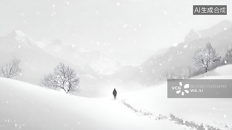 【AI数字艺术】中国风水墨山水冬景壁纸海报图片素材