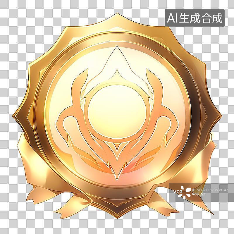 【AI数字艺术】金色圆形金属勋章徽章奖章图片素材