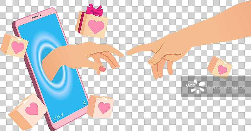 智能手机和双手情人节概念图片素材
