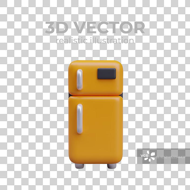 卡通风格厨房中的黄色冰箱图片素材