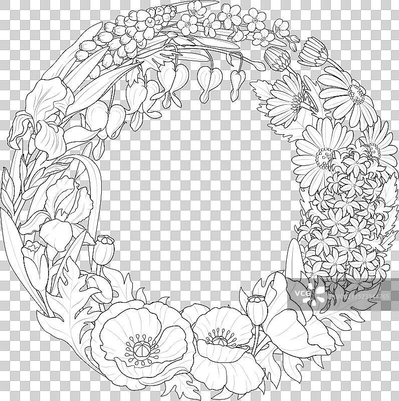 手绘花卉春季花环图片素材