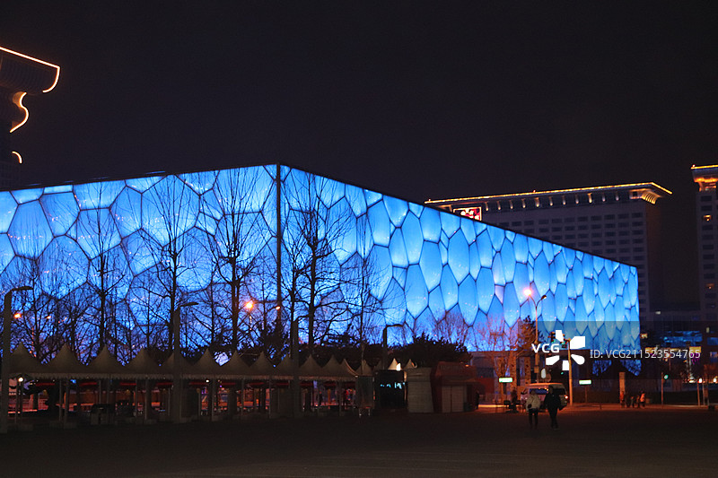 北京夜晚的水立方图片素材