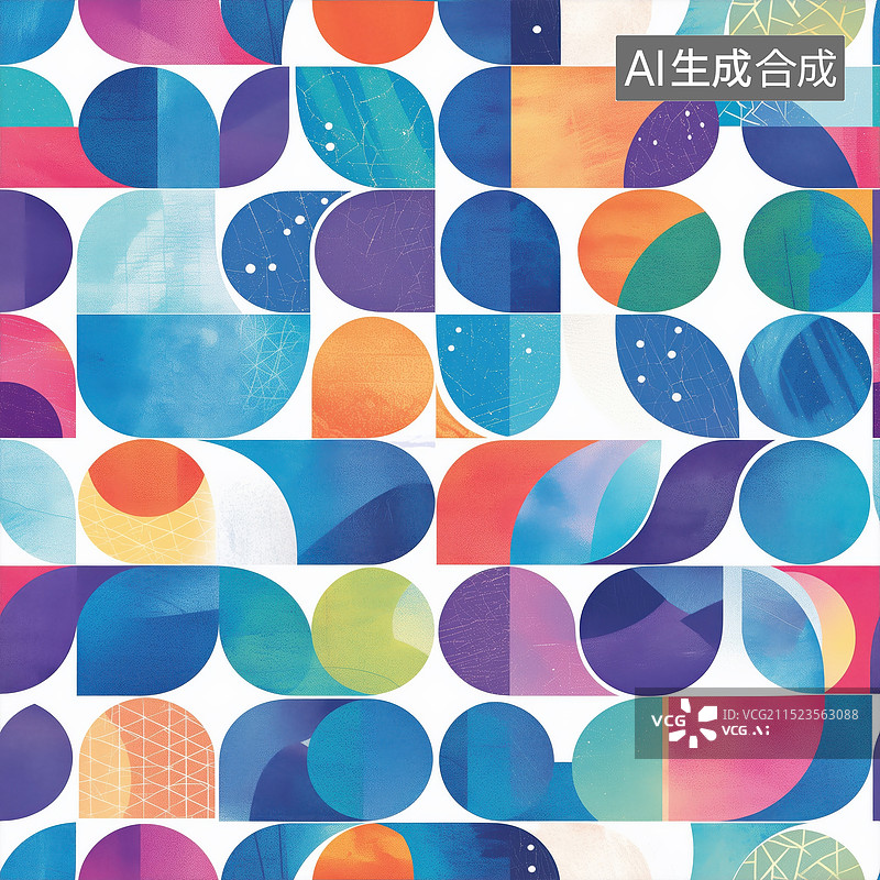 【AI数字艺术】清新素雅淡雅四方连续无缝拼接弧形圆形图案图片素材