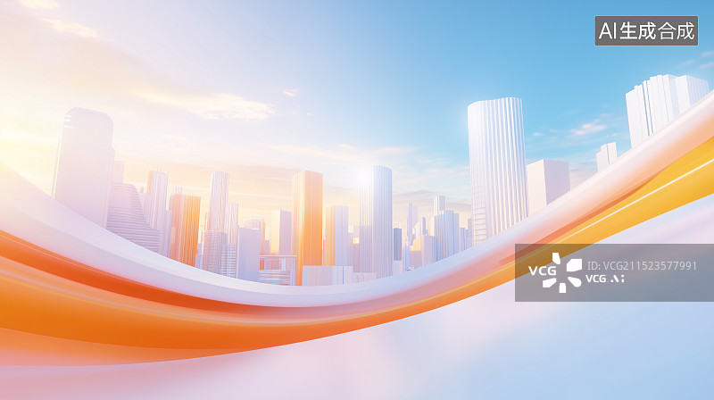 【AI数字艺术】3D抽象城市天际线与城市建筑图片素材