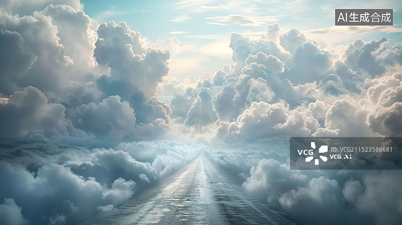 【AI数字艺术】云层中的道路图片素材