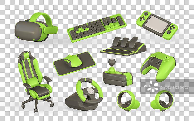 3D逼真游戏玩家配件和设备套装图片素材