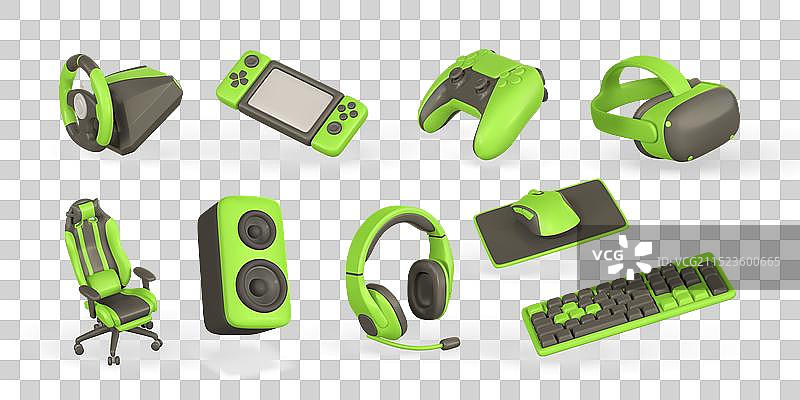 3D逼真游戏玩家配件和设备套装图片素材